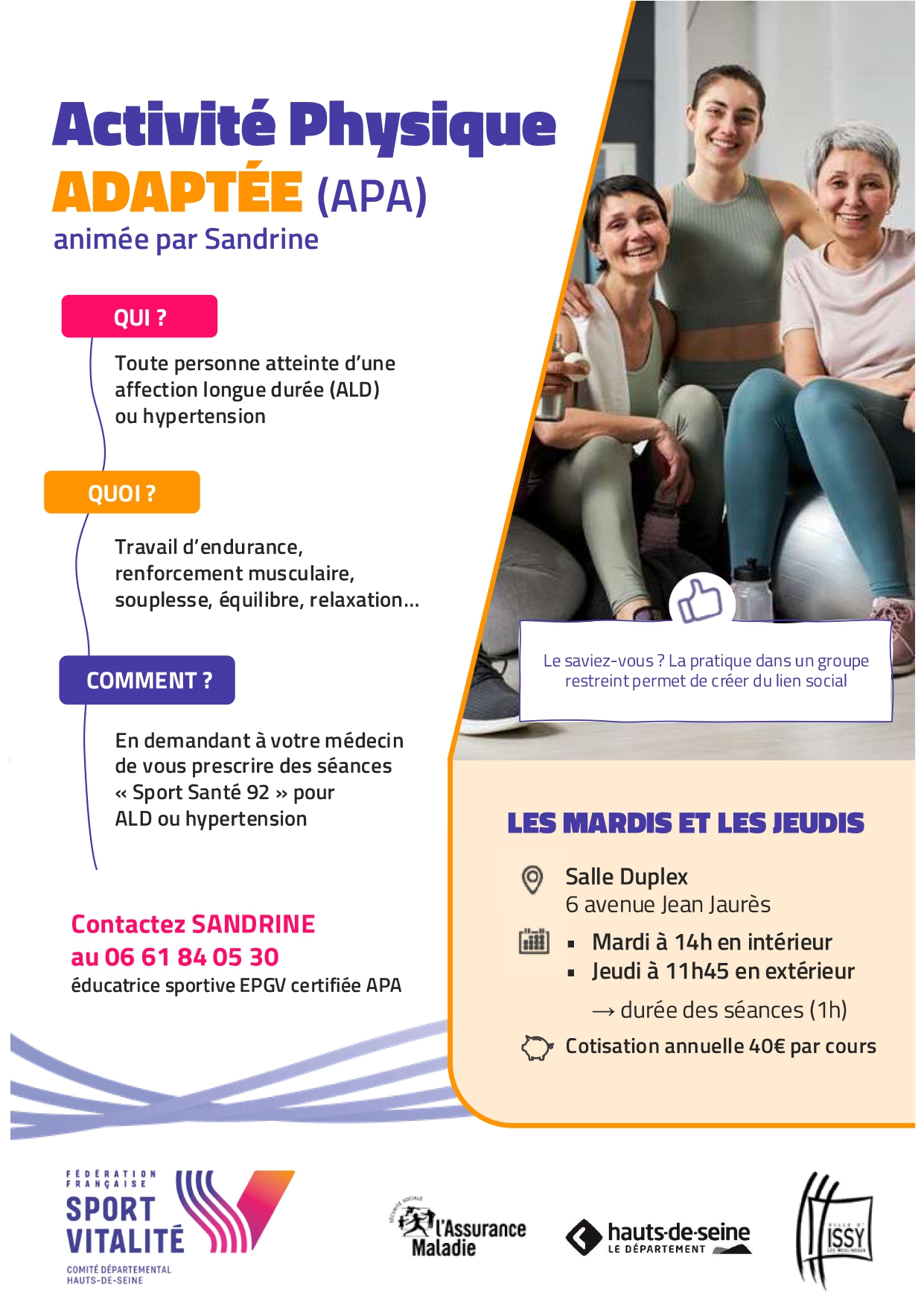 SPORT SUR ORDONNANCE : ADHÉSION ANNUELLE A 40 € POUR PUBLIC SOUFFRA...